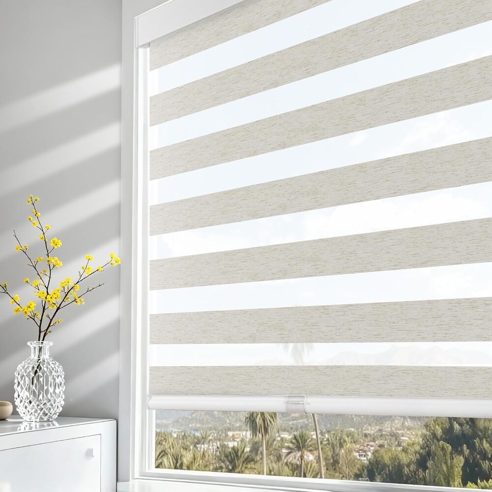 AOSKY Cordless Zebra Blinds for Indoor Windows, 36.5"W x 72"H, Linen Cream